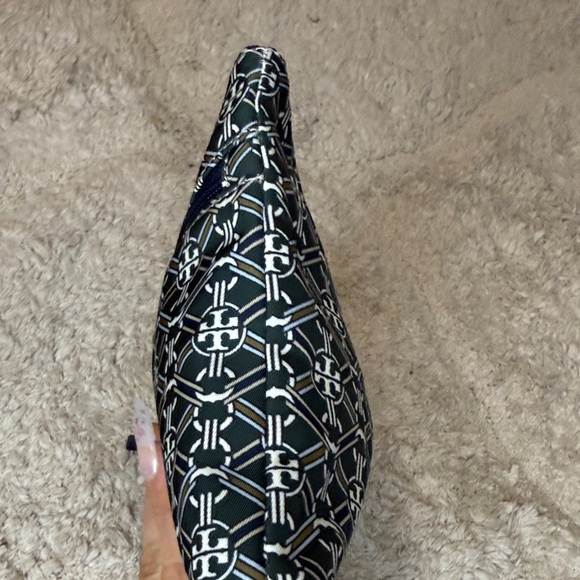 Tory Burch T Monogram Navy and White Jacquard Cosmetic Pouch - Picture 5 of 9